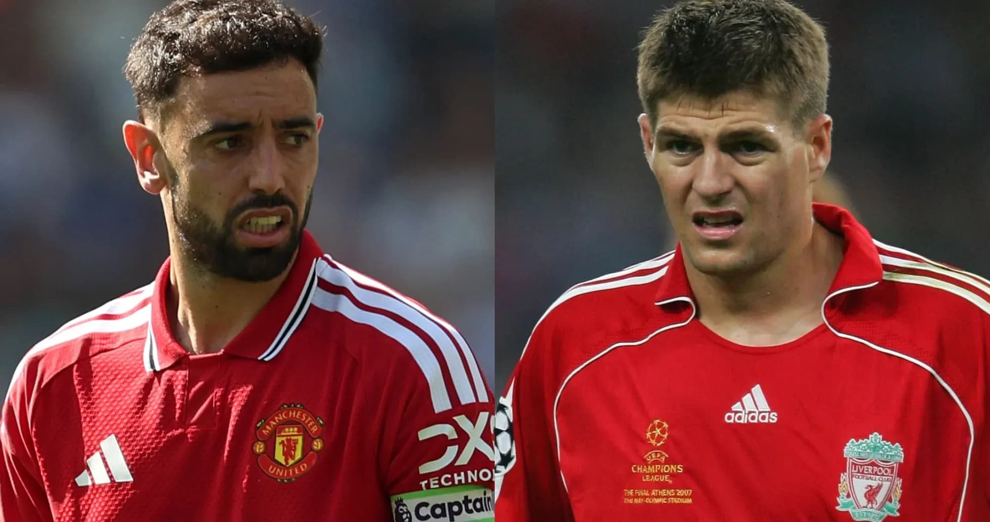 Bruno Fernandes and Steven Gerrard in team jerseys