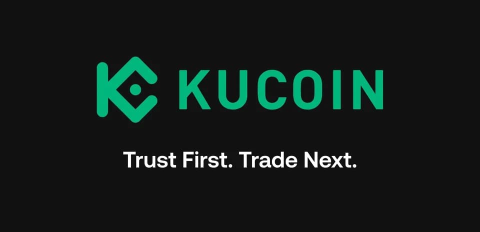 Логотип KuCoin с лозунгом Trust First. Trade Next.