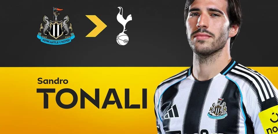 Sandro Tonali in Newcastle United jersey with club logo