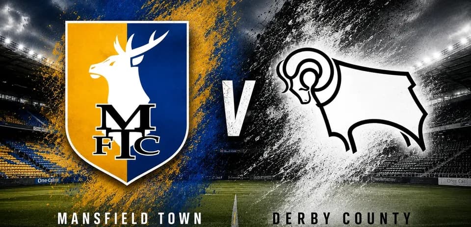 Логотипы Mansfield Town и Derby County, матч