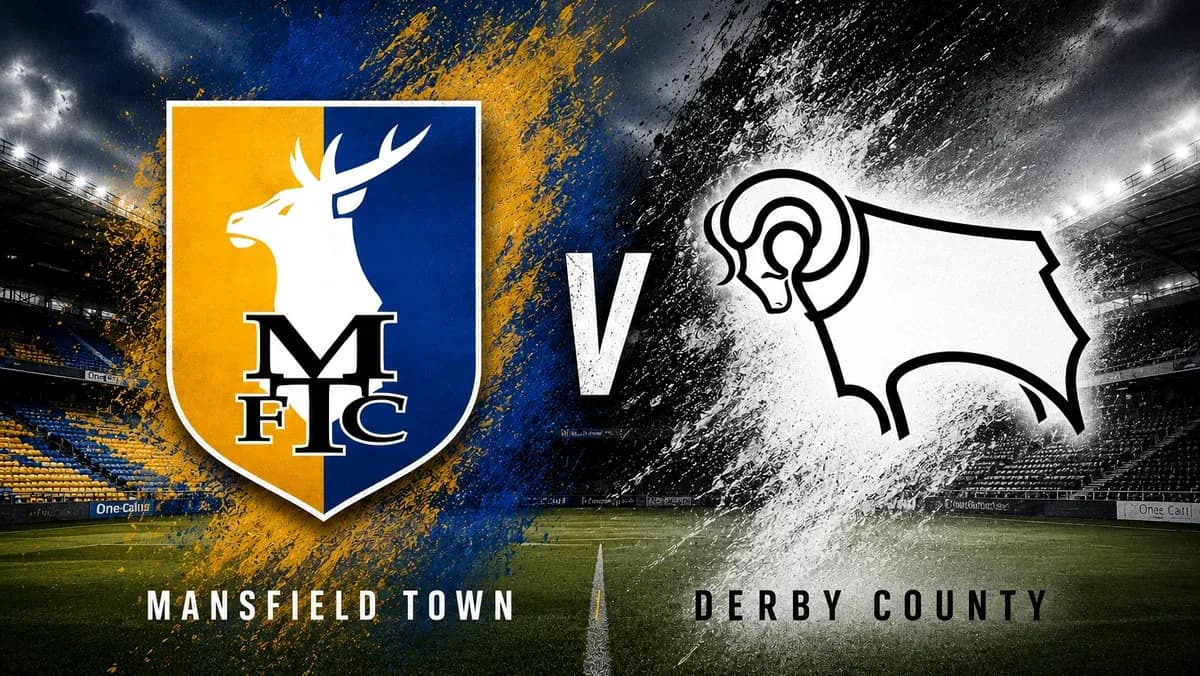 Логотипы Mansfield Town и Derby County, матч