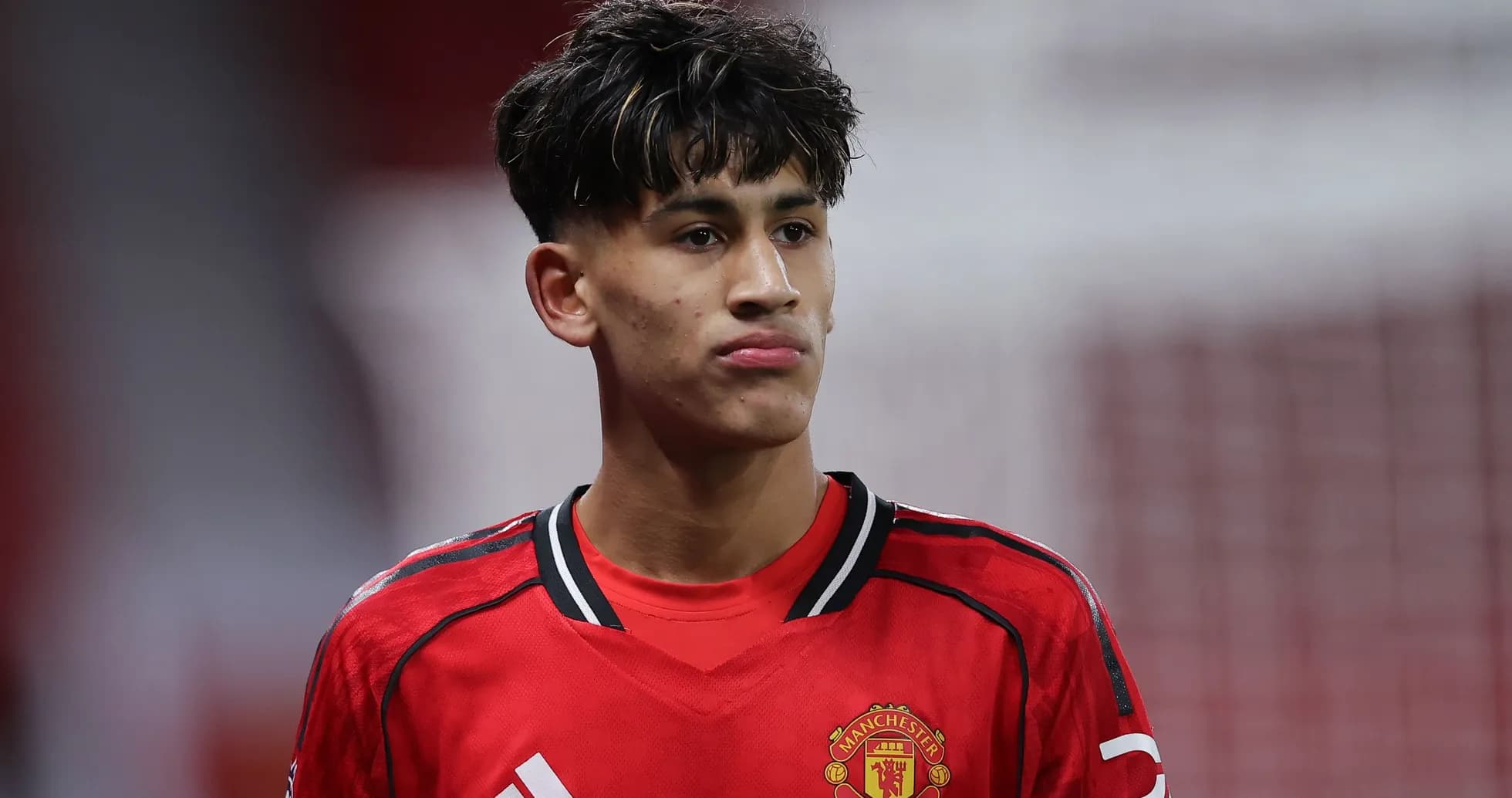 Игрок Manchester United в красной форме на поле Игрок Manchester United в красной форме на поле