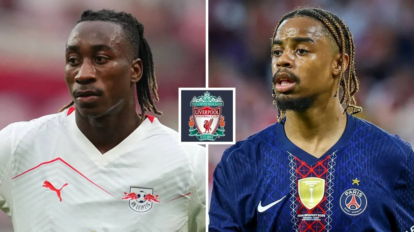 Игроки RB Leipzig и PSG на футбольном поле Игроки RB Leipzig и PSG на футбольном поле