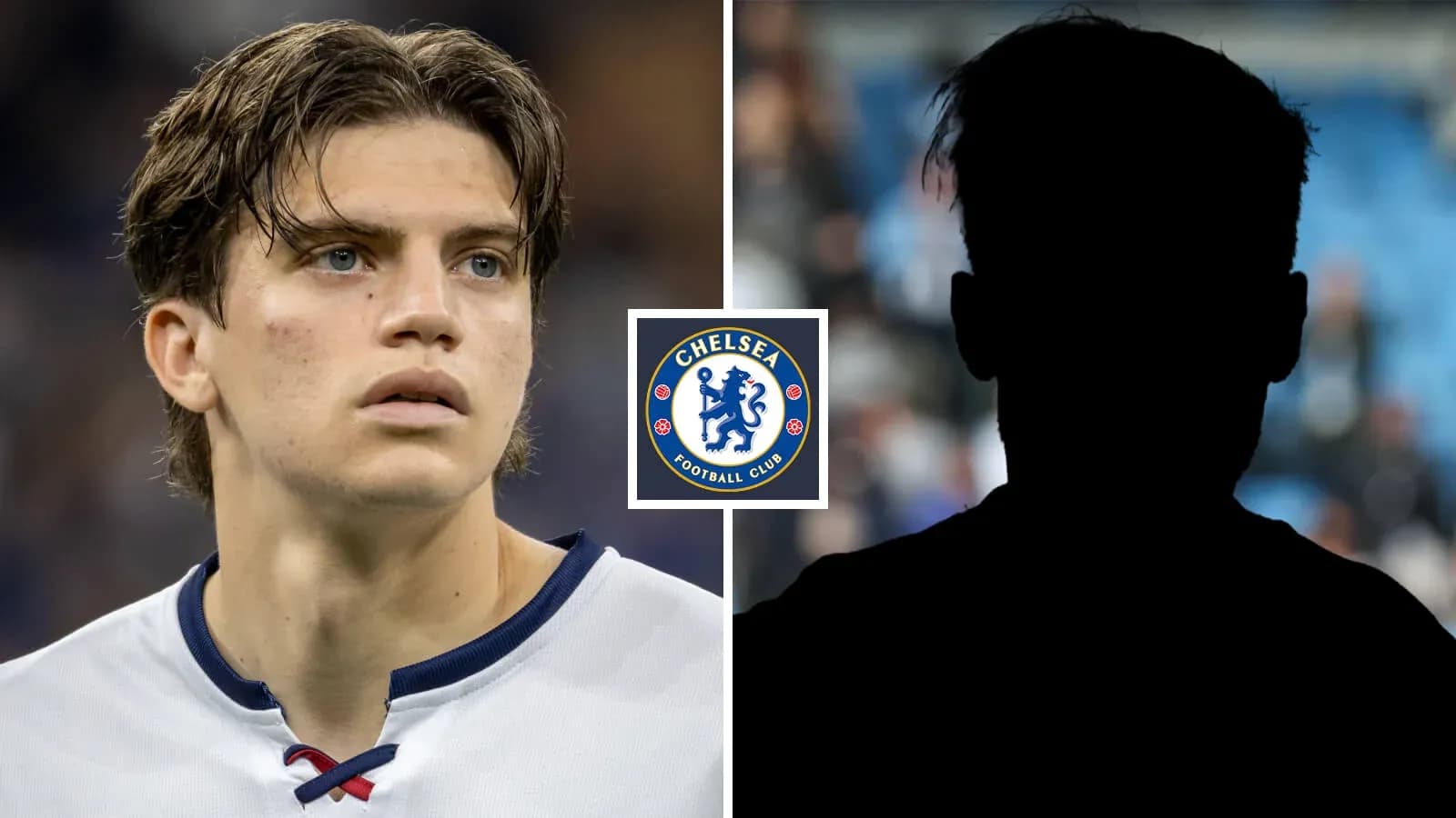Игрок Chelsea на фоне силуэта другого человека Игрок Chelsea на фоне силуэта другого человека