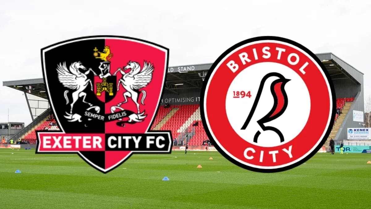 Логотипы Exeter City и Bristol City на стадионе Логотипы Exeter City и Bristol City на стадионе