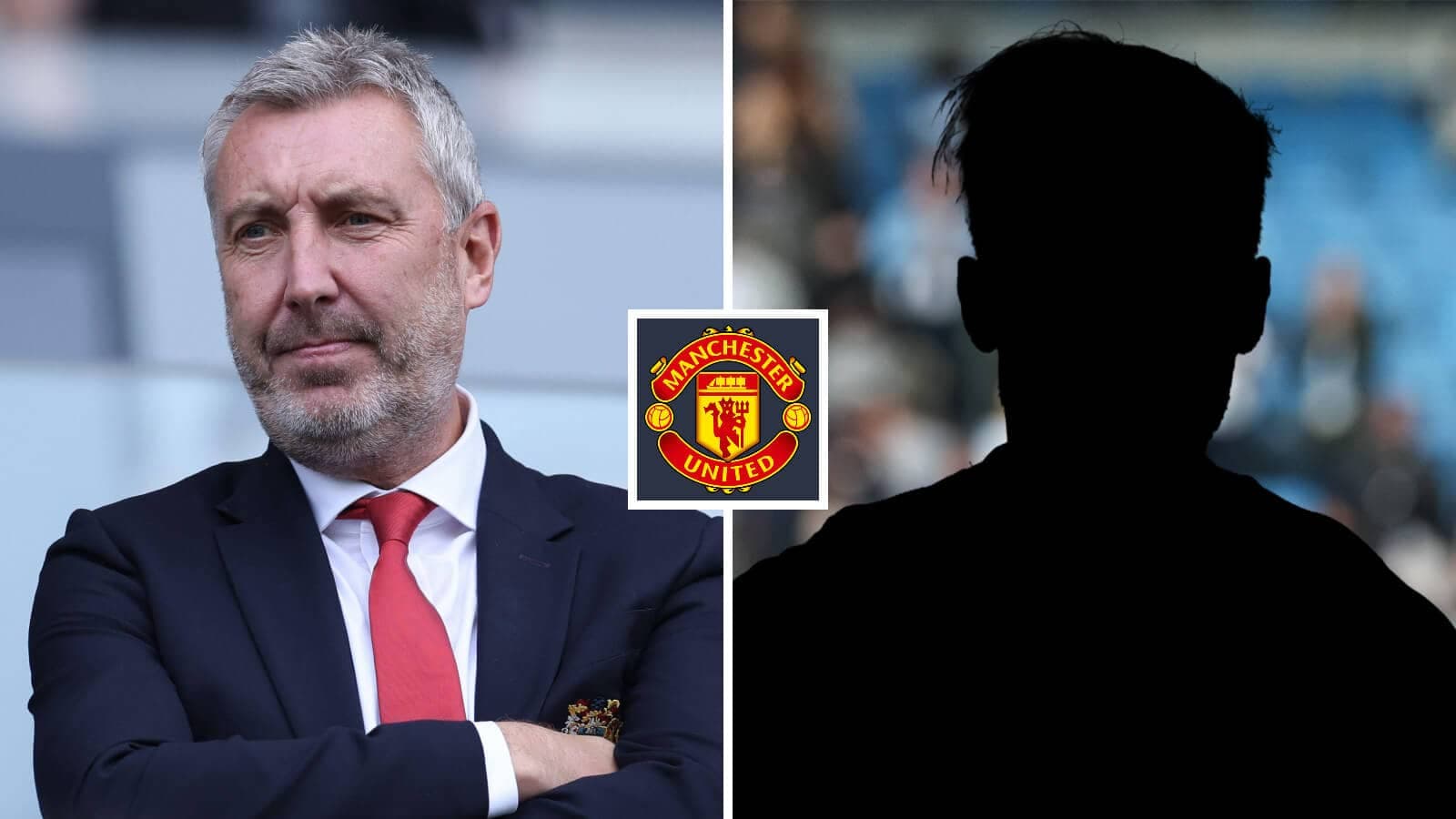 Человек в костюме и логотип Manchester United Человек в костюме и логотип Manchester United